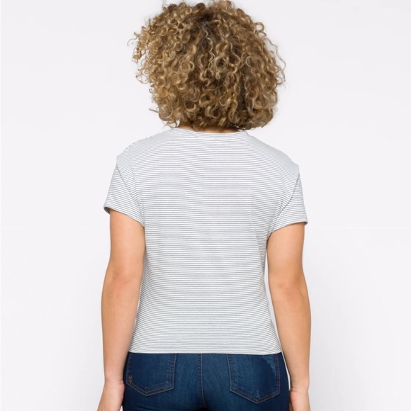 LUSH Tamara Cropped Knot Front Knit Tee, black & white striped, NWT size XL - Picture 11 of 13